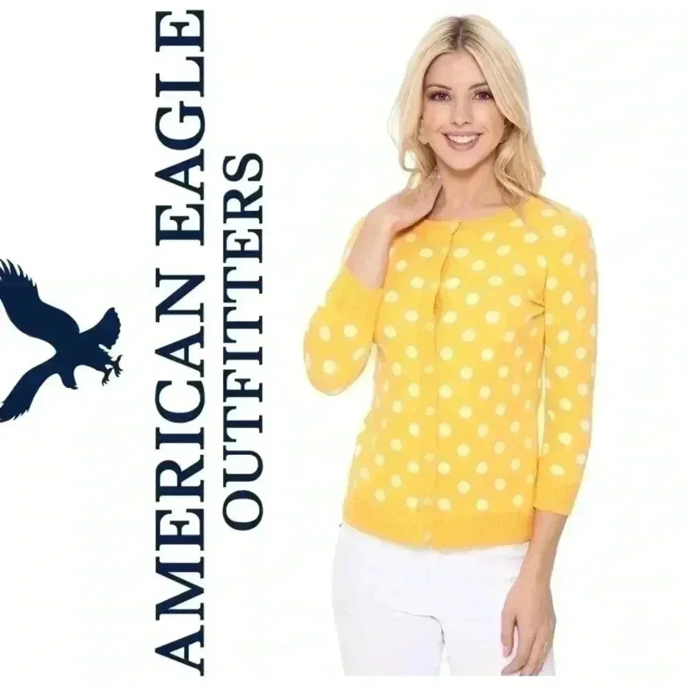 American Eagle Outfitters 100% Cotton Polka Dot Cardigan Winter Sweater Size XS - Picture 5 of 5